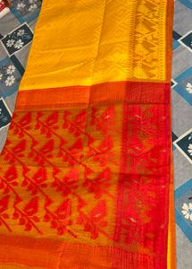 Vibrant Yellow & Red Dhakai Jamdani Saree