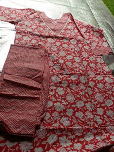Red Floral Kurta pant set combo