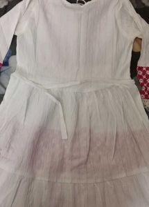 White &amp; Pink Embroidered Kurta with Fringes
