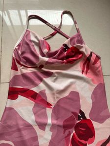 Flowy Pink Floral Print Spaghetti Strap Dress