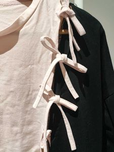 Pink &amp; Black Two-Tone Tie-Up Top