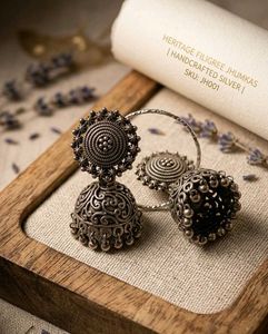 Handcrafted Silver Filigree Jhumkas