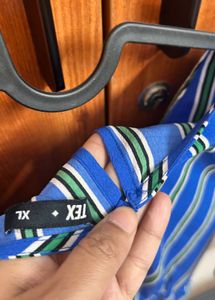Almost New adjustable Blue Striped V-Neck Mini Dre