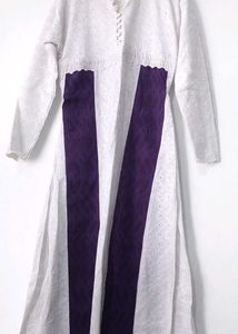 Elegant White Kurta with Purple Accents