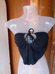 Black Halter Neck Crop Top