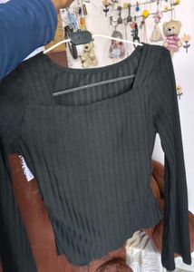 Black Square Neck Ribbed Top