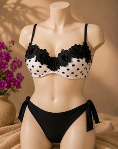 Polka Dot Bikini with Flower Detail