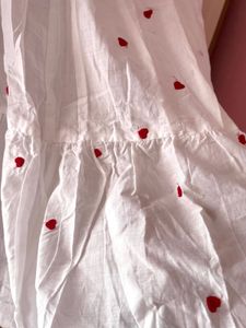 Tiered Heart Print Embroidered WhiteSkirt