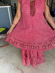 Beautiful Pink Embroidered Kurta &skirt set