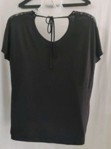 Black Lace Detail V-Neck Top