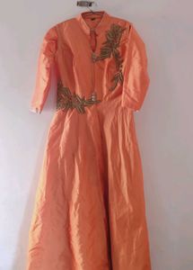 Elegant Orange Embroidered Ethnic Gown