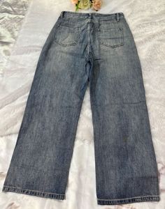Women's Wide Leg Jeans with Rose Patch