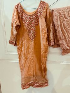 Elegant Peach Embroidered Kurta Set