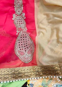 party wear  Gold pink  Saree with Embellished Bord