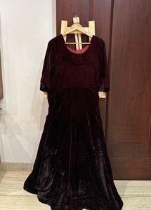Wine Velvet Ethnic Gown