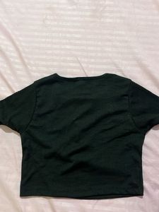 Ribbed Black Henley Crop Top