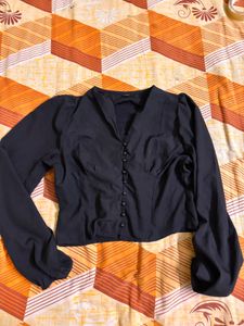 Black Long Sleeve Button-Up Blouse