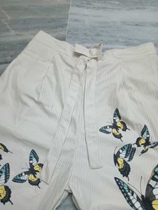 Cream Butterfly Print Ribbed Co-ord Set