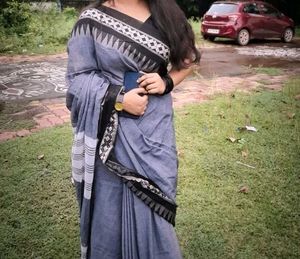 Elegant Grey Saree with Black Border