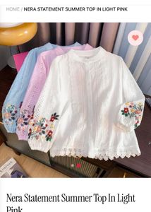 White Embroidered Cotton Top with Lace Detail