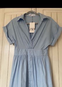 New One Zara Blue Short SleevesMidiShirt