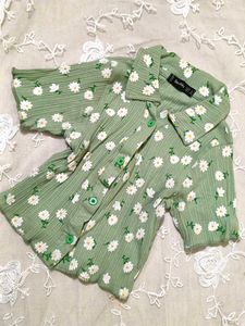 Aesthetic Sage Green Daisy Button up top