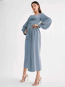 shein  Blue Midi Dress with Balloon Sleeves