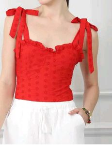 Shein Chic Red Eyelet Tie-Strap Crop Top