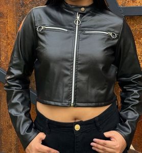 Black Cropped Faux Leather Jacket
