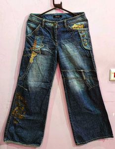 UNIQUE Y2K Embellished Wide Leg jeans