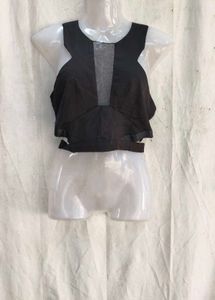 51209. Chic Black Mesh Detail Crop Top