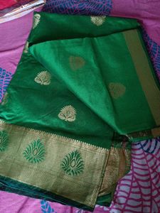Vibrant Green Silk Saree with Gold Motifs