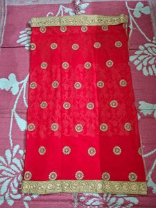 Red Saree with Golden Embellishments