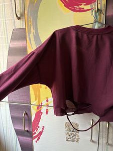 Maroon Cropped  cutout Sweatshirt