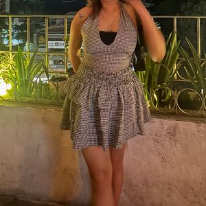 Chic Gingham Halter Neck Mini Dress