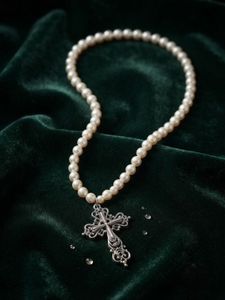 Elegant Pearl Necklace with Cross Pendant