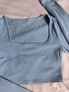 Cute Light Blue Long Sleeve Crop Top