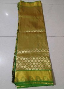 Elegant Green Silk Blouse with Gold Border