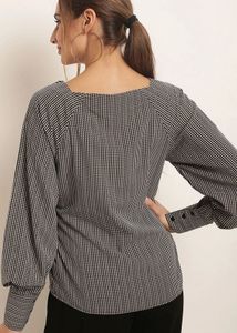 RARE Black &amp; White Checked Cinched Waist Top