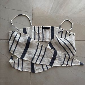 HWW Linen Stripe Tie Front Bralet
