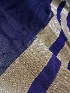 Navy Blue Net Lahenga (Unstitched)