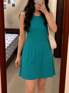 Teal Pleated Sleeveless Dress