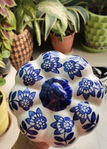Blue Floral Ceramic Pumpkin Decor