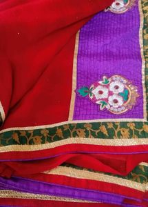Embroidered border , Dark deep red Saree