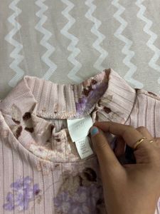 Floral Ribbed Mock Neck Top