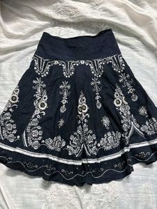 Black Embroidered A-Line Skirt
