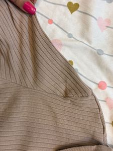 ZARA Ribbed Polo Neck Long Sleeve Top
