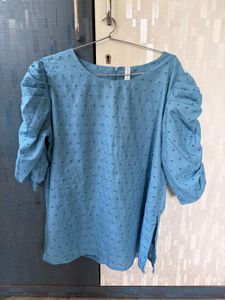 Blue Puff Sleeve Top