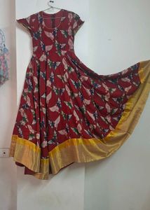 Stunning Maroon Butterfly Print Ethnic Gown