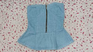 Denim Strapless Peplum Top